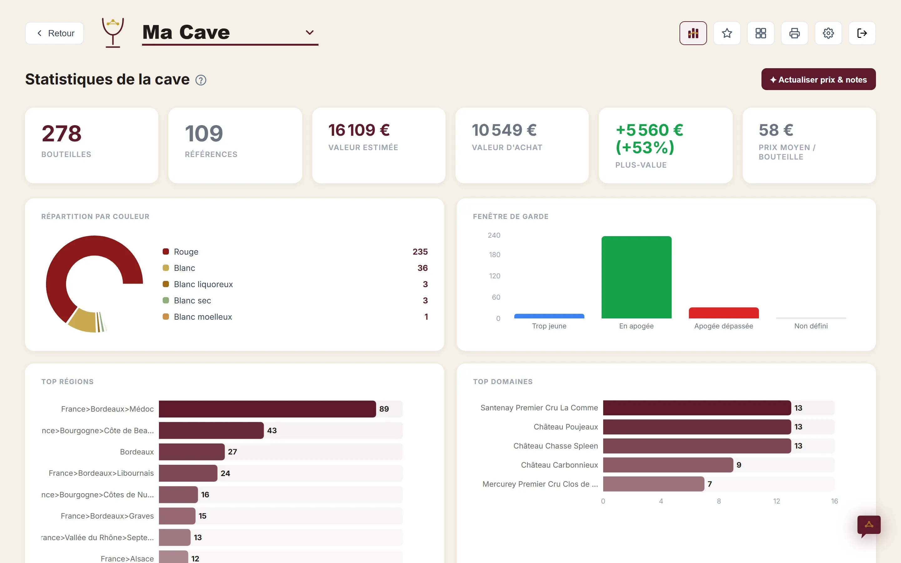 Toute votre cave, en un coup d'œil